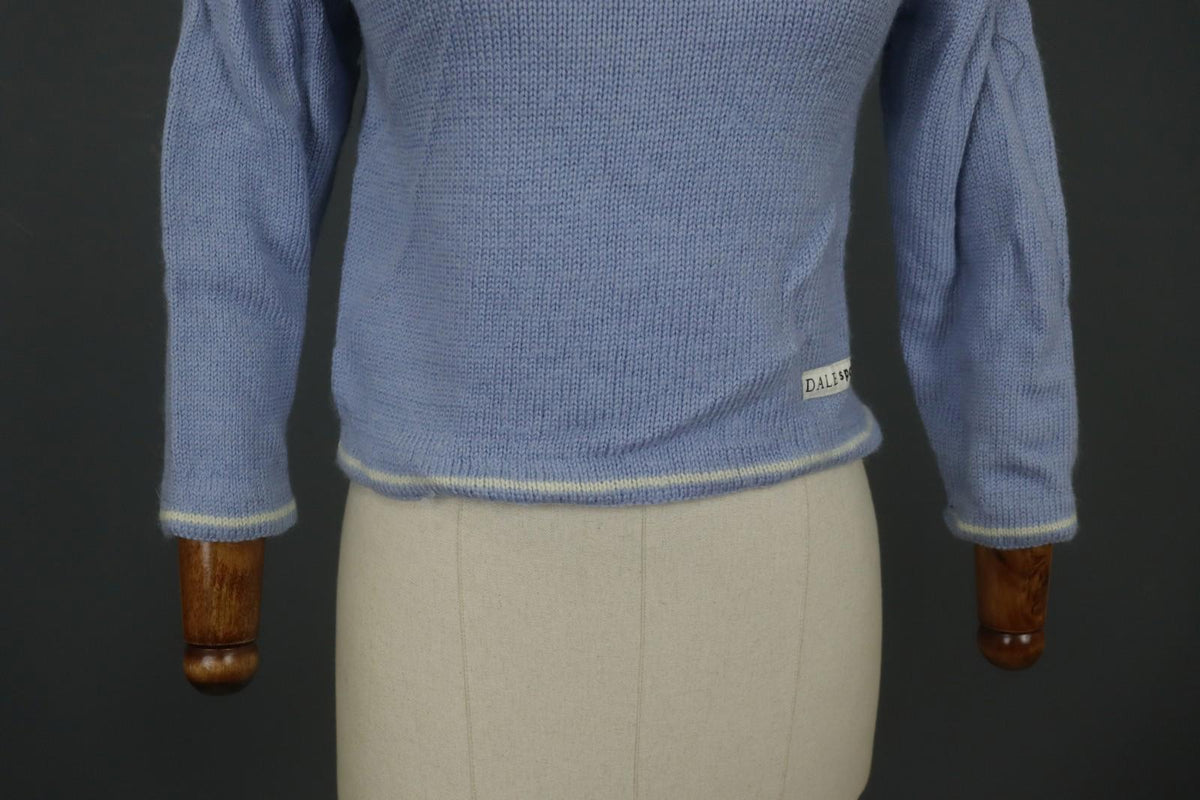 DALE OF NORWAY Blue & White Wool Knitted Mock Neck 1/4 Zip Ski Sweater – Size XS