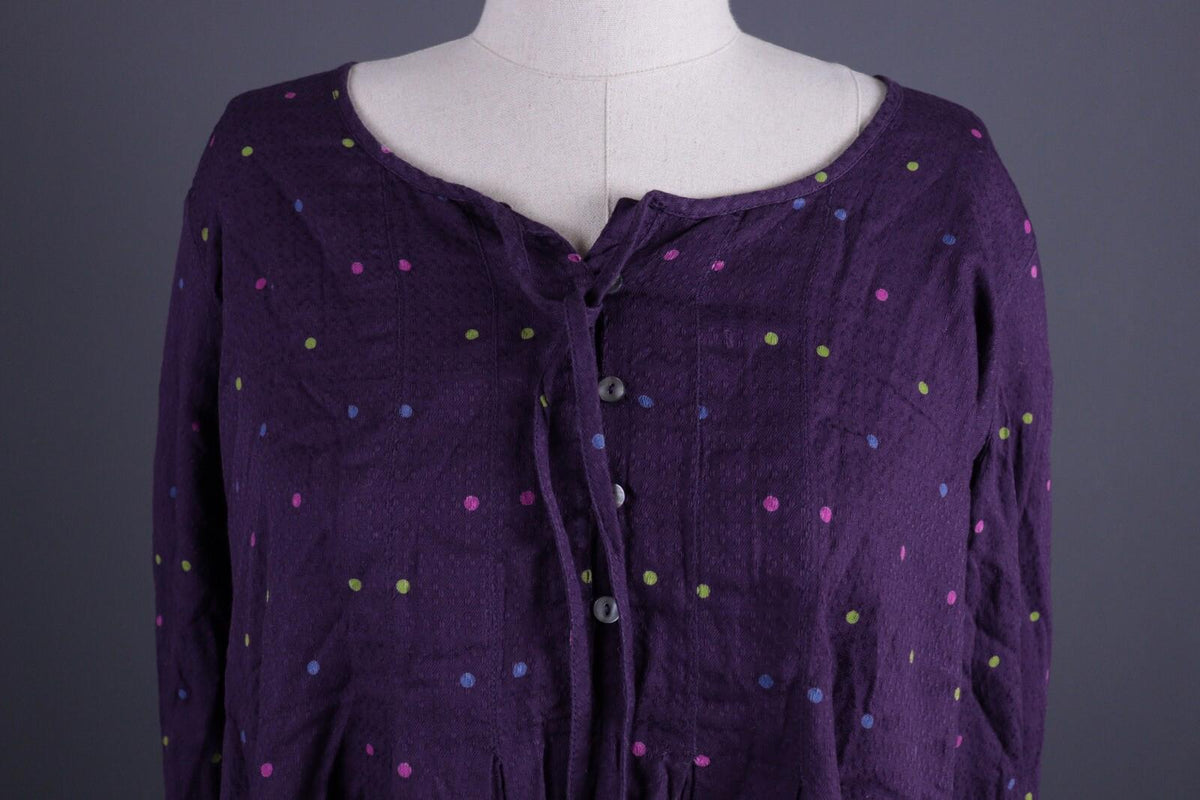 GUDRUN SJODEN Purple Dotted Lagenlook Relaxed Long Sleeve Blouson Dress – Size M
