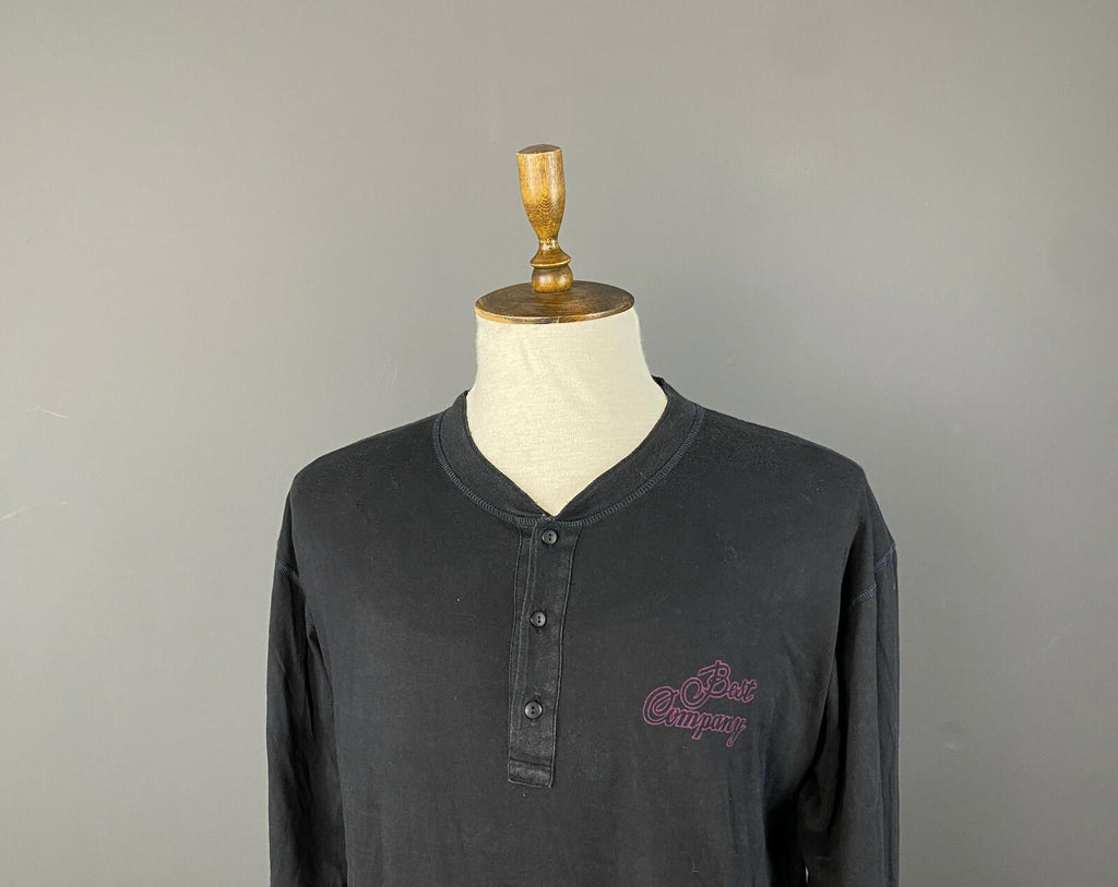Vintage Men BEST COMPANY Black Button Long Sleeve T-Shirt – Size L