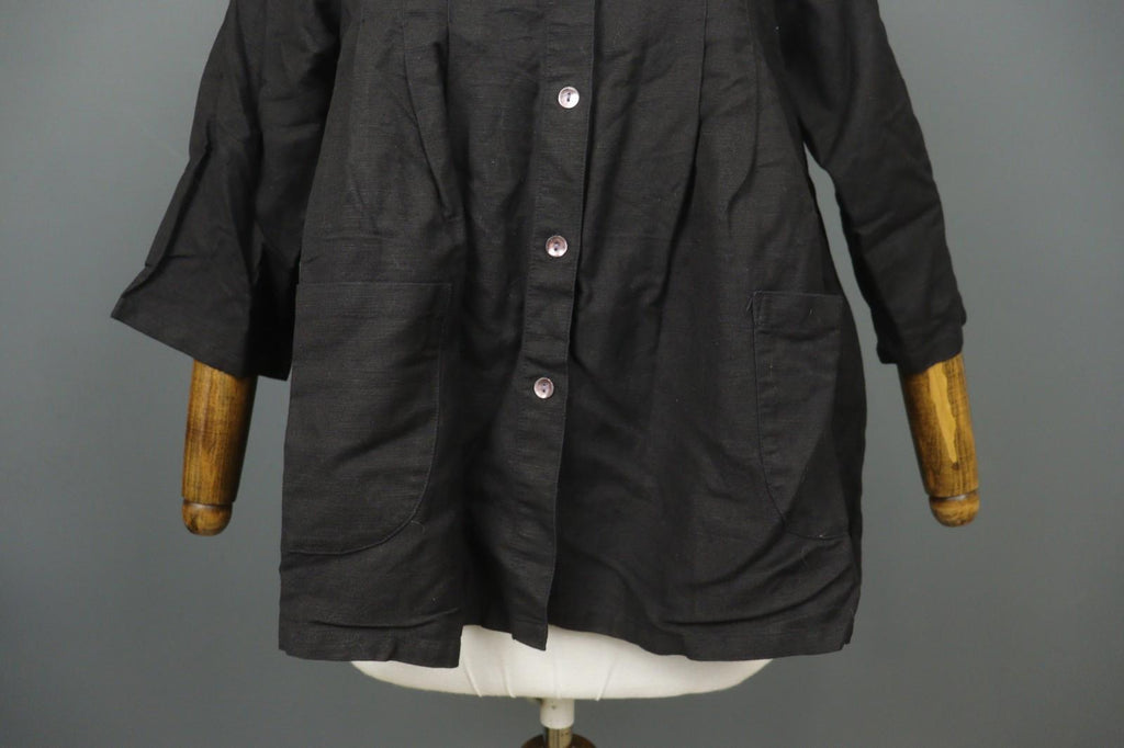 GUDRUN SJÖDEN Black Linen Pockets 3/4 Sleeve Button Front Blouse Top – Size S