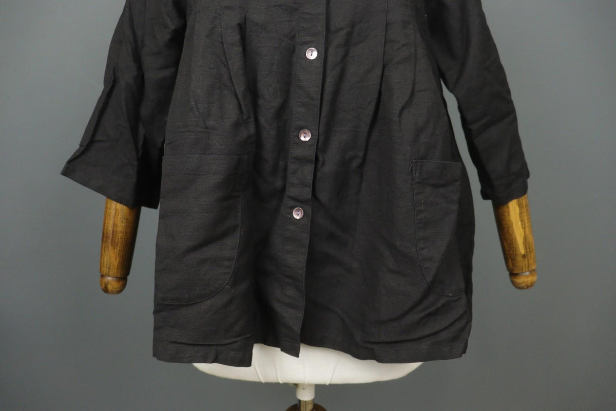 GUDRUN SJÖDEN Black Linen Pockets 3/4 Sleeve Button Front Blouse Top – Size S
