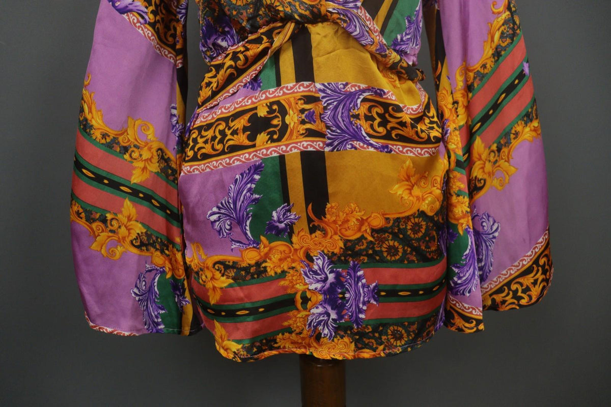 LEONARD PARIS Multicolor Floral Silk Long Sleeve Twist Front Blouse Top – Size M/L