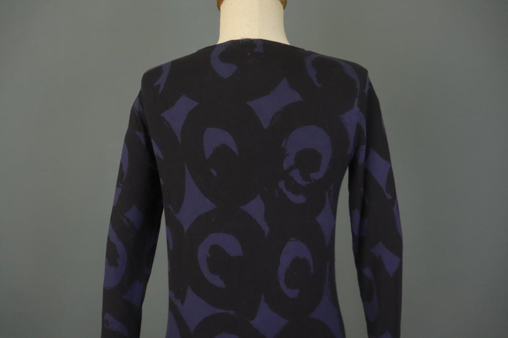 MARIMEKKO Purple Black Printed Viscose Long Sleeve Pullover Shift Dress – Size XS