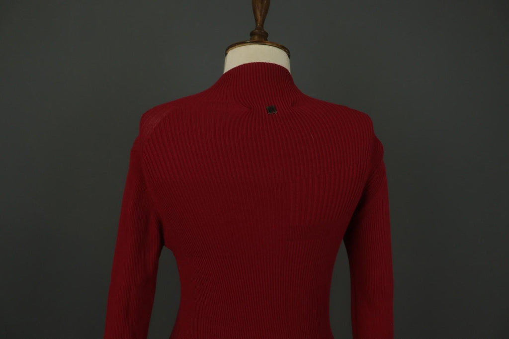 COP.COPINE Red Viscose Knitted Raglan Sleeve Mock Neck Pullover Sweater – Size M