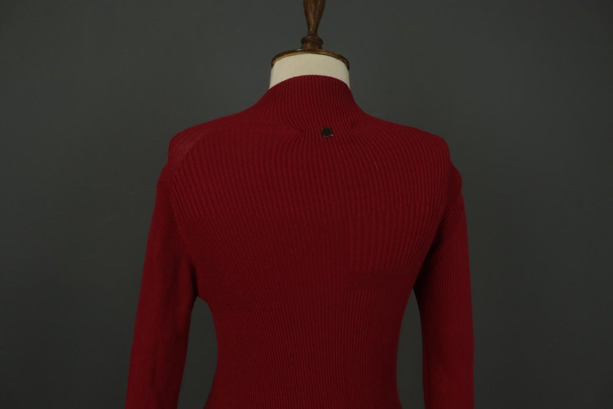 COP.COPINE Red Viscose Knitted Raglan Sleeve Mock Neck Pullover Sweater – Size M