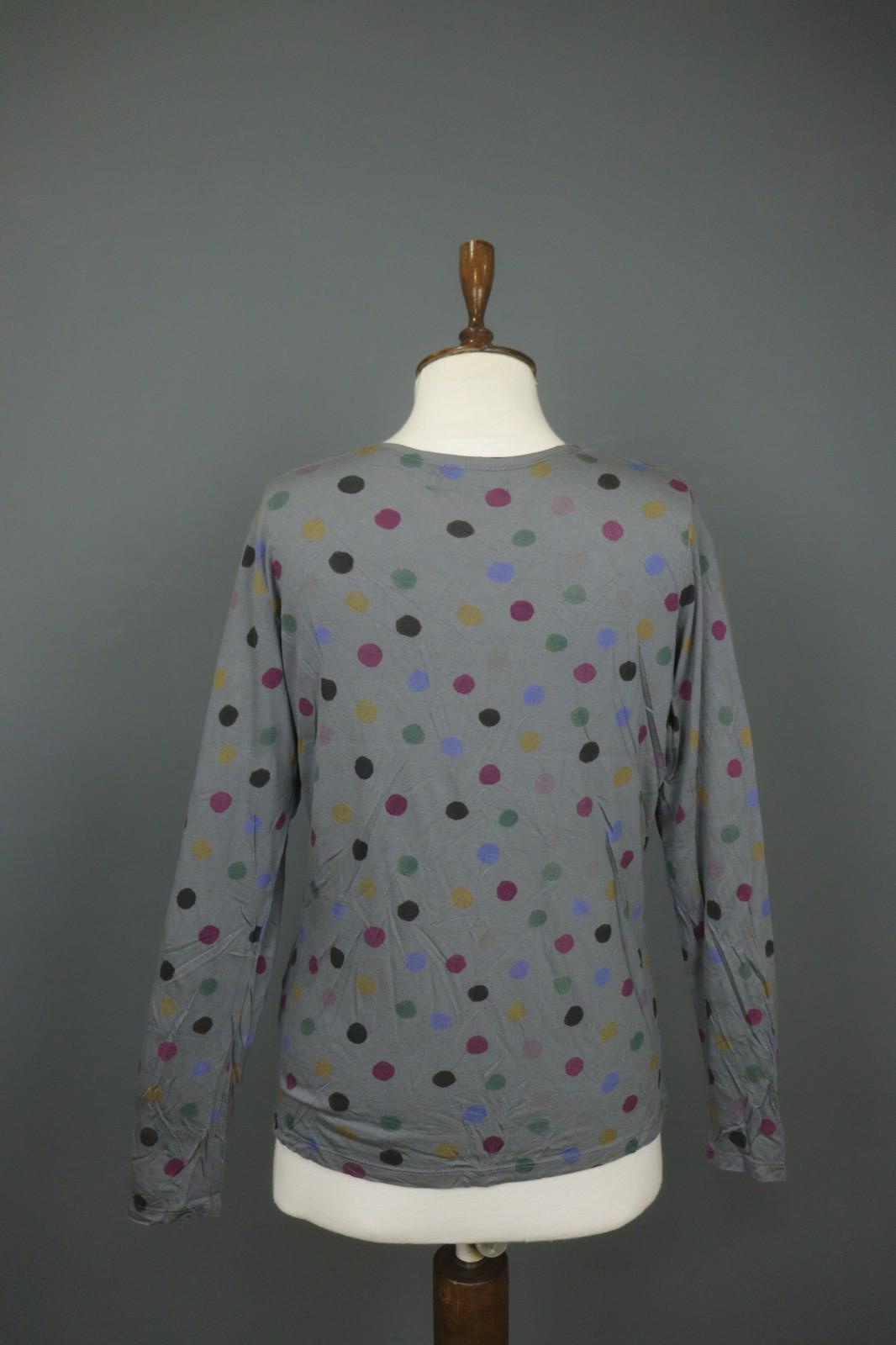 GUDRUN SJODEN Gray Polka Dot 100% Modal Long Sleeve Round Neck Knit Top – Size L