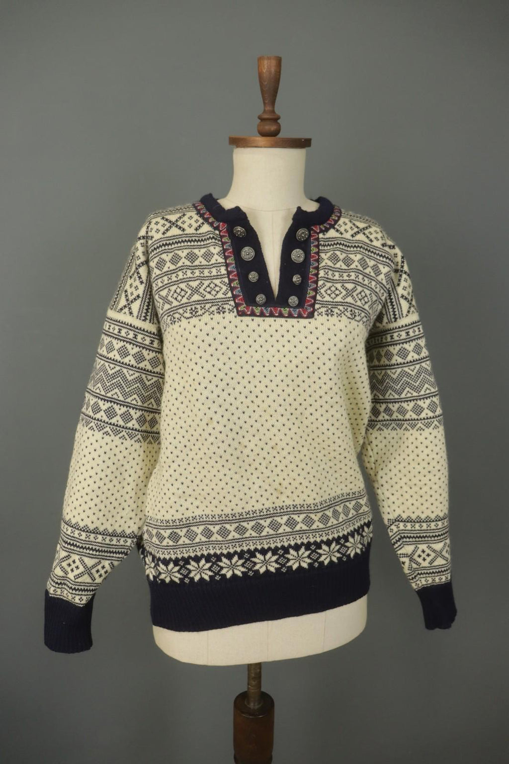 DALE OF NORWAY Multi Fair Isle Wool Knitted Button Front Ski Sweater – Size M