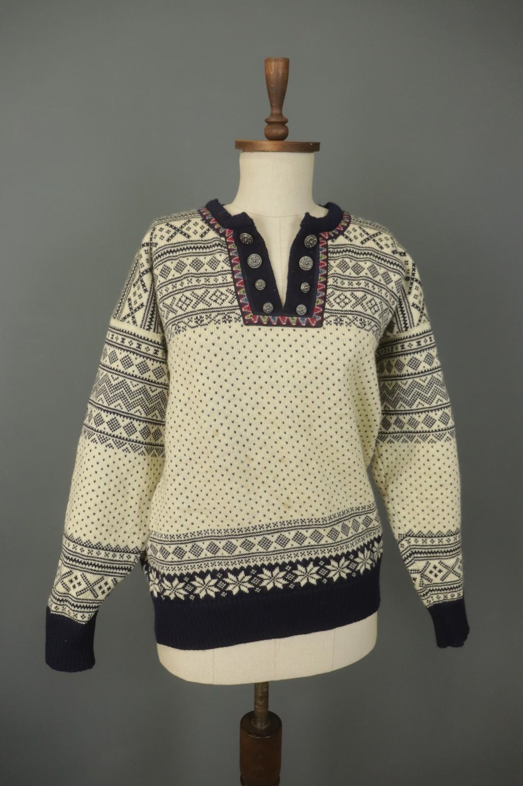 DALE OF NORWAY Multi Fair Isle Wool Knitted Button Front Ski Sweater – Size M