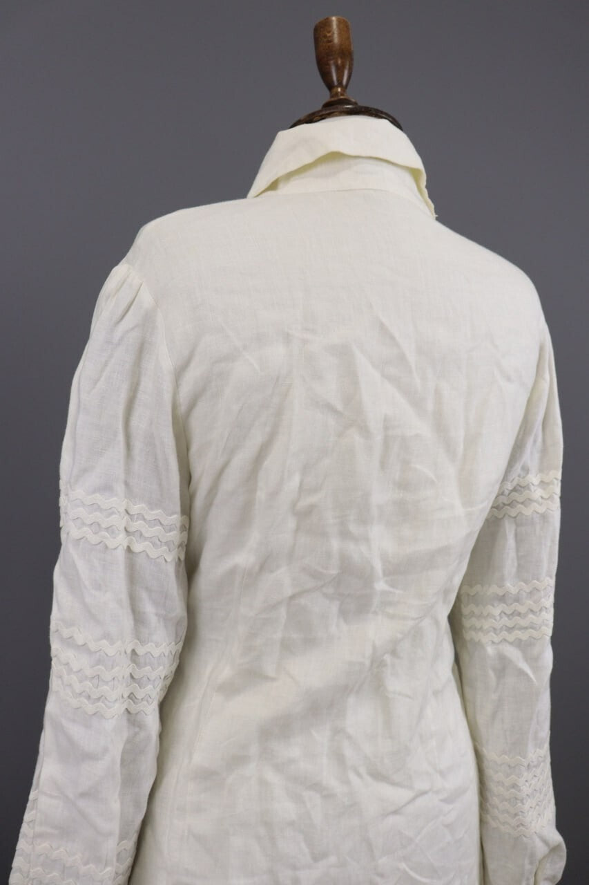 Anne Fontaine Embroidered Long Sleeve Button Top Blouse Tunic Shirt Sz 38