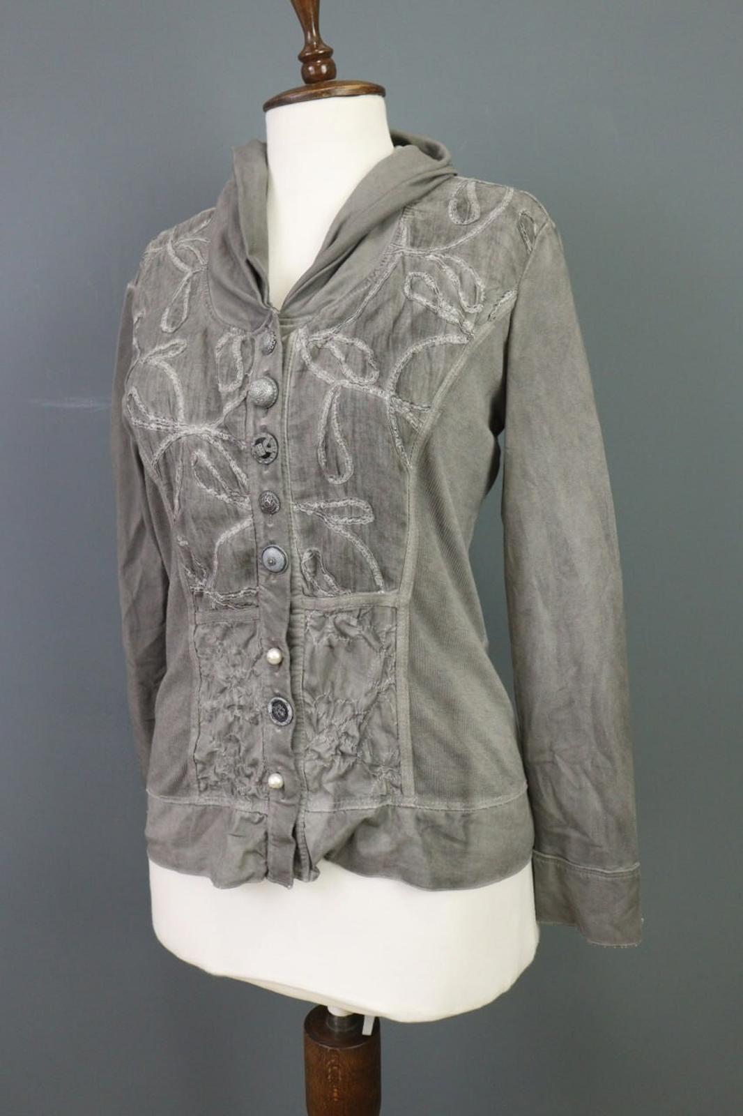 BOTTEGA Gray Lagenlook Designer Embroidered Cardigan Sweater