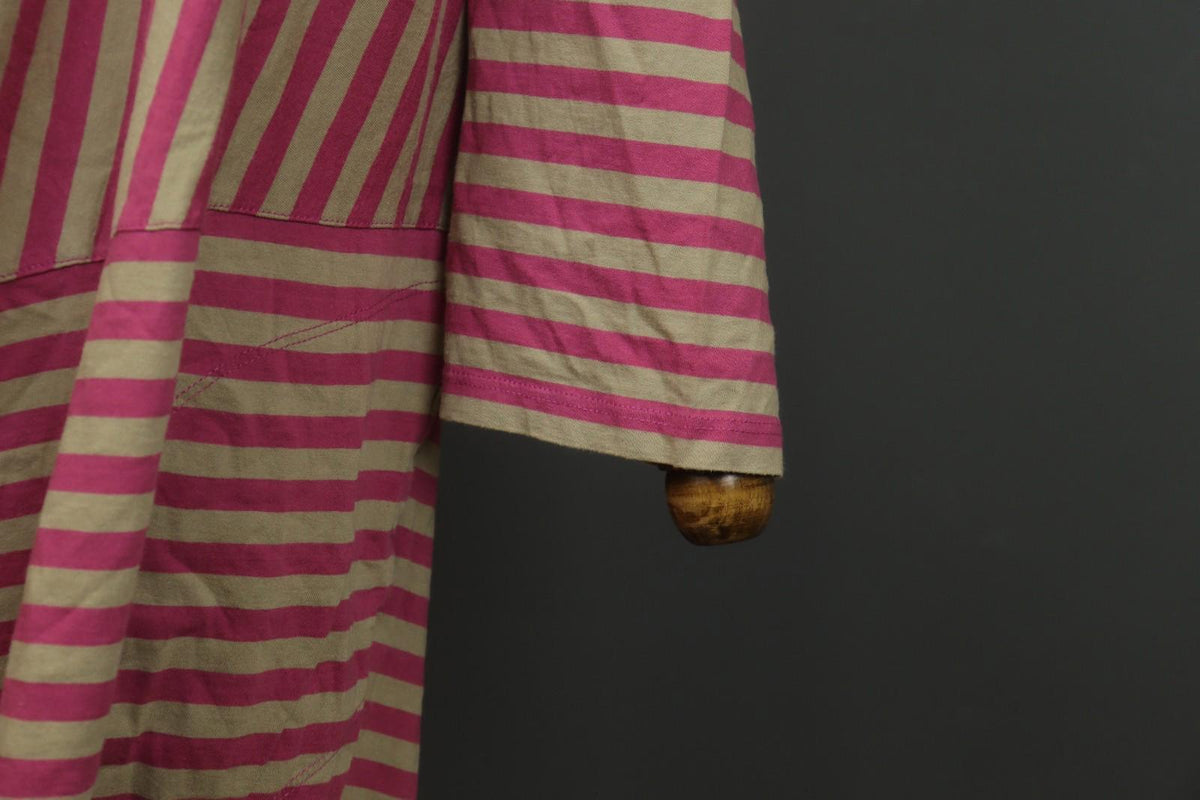 GUDRUN SJODEN Pink Tan Striped Organic Cotton Round Neck Maxi Dress – Size 2XL