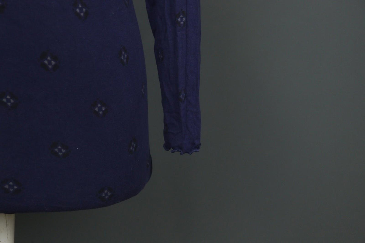GUDRUN SJODEN Navy Printed Round Neck Long Sleeve Pullover Blouse Top – Size S