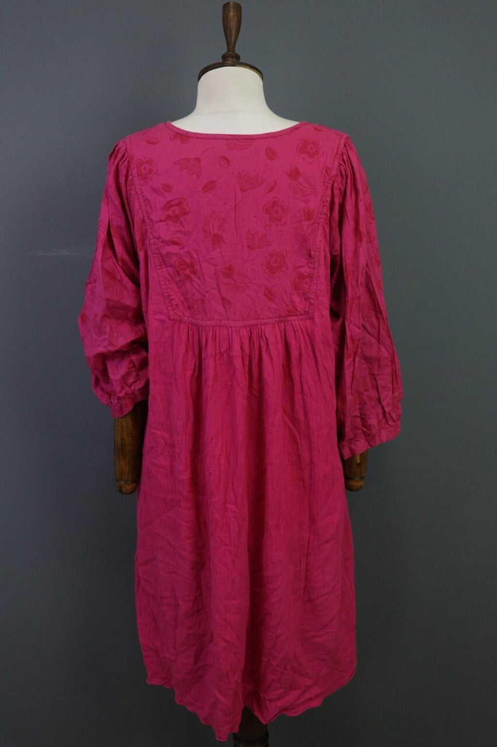 GUDRUN SJODEN Pink Henley 3/4 Sleeve Blouson Shirt Midi Dress – Size L