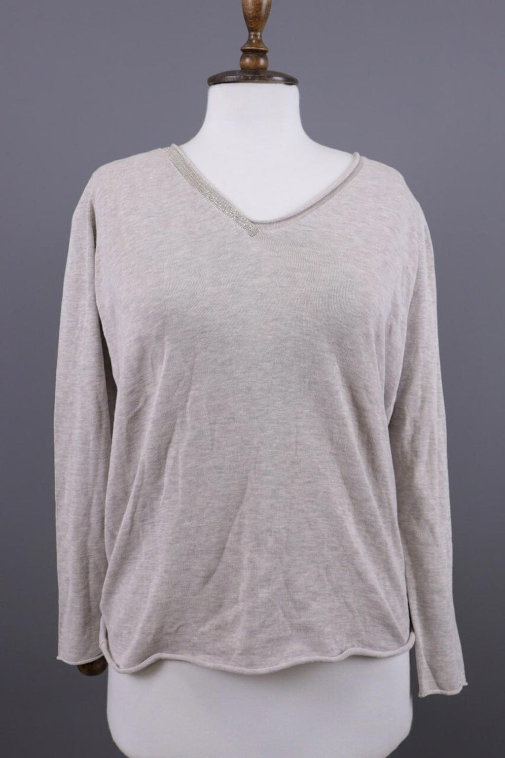 FABIANA FILIPPI Beige Knit V-Neck Relaxed Sweater – Size S