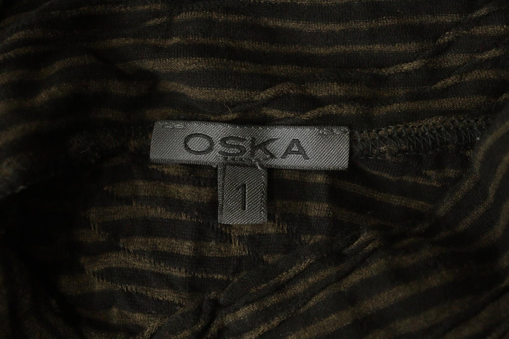 OSKA Brown Black Striped Viscose Blend Seersucker Long Sleeve Blouse Top – Size 1
