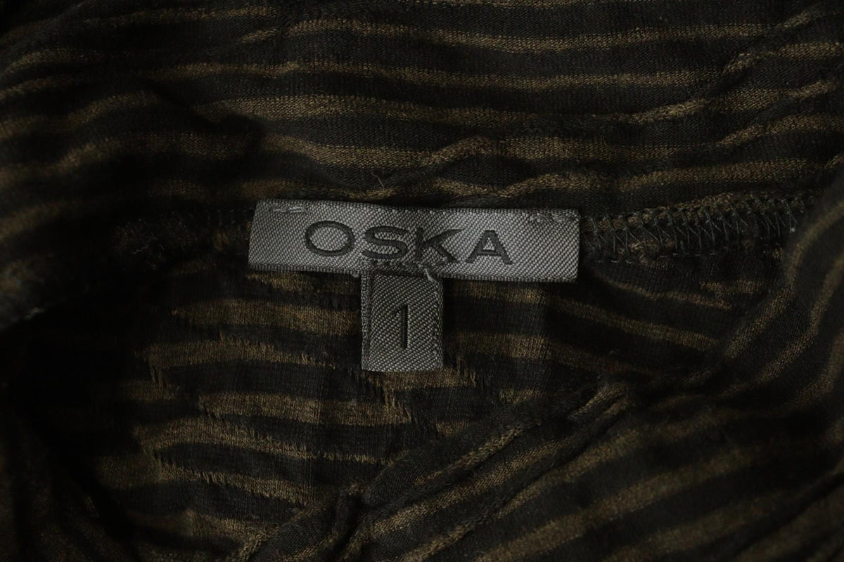 OSKA Brown Black Striped Viscose Blend Seersucker Long Sleeve Blouse Top – Size 1