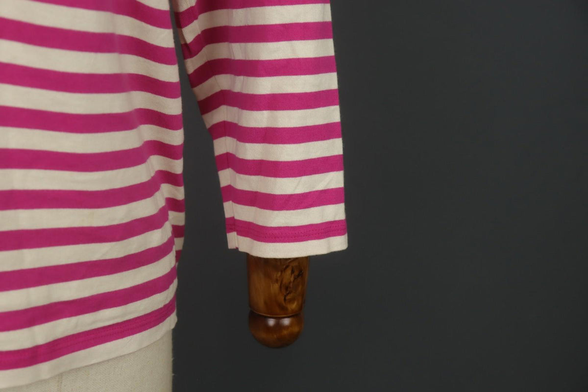 MARIMEKKO Pink and White Striped Cotton Long Sleeve Boat Neck Blouse Top – Size L