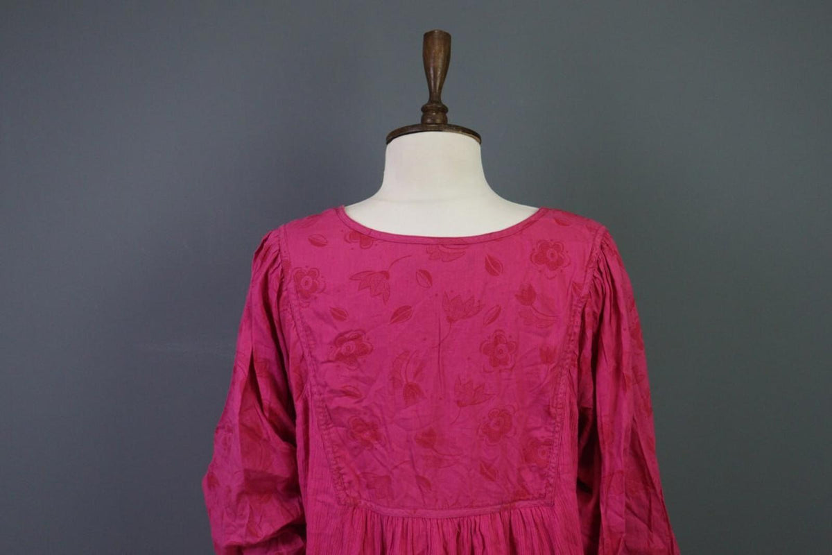 GUDRUN SJODEN Pink Henley 3/4 Sleeve Blouson Shirt Midi Dress – Size L