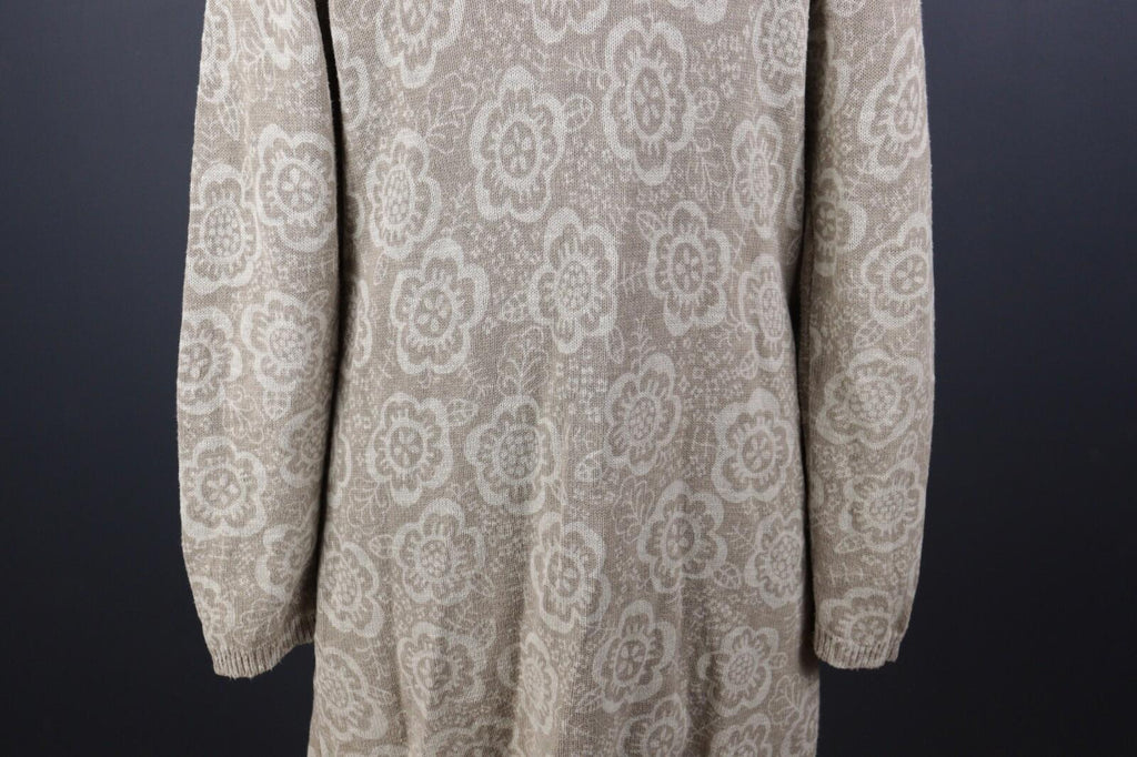 GUDRUN SJODEN Beige Floral Linen Knit Long Cardigan Sweater – Size S
