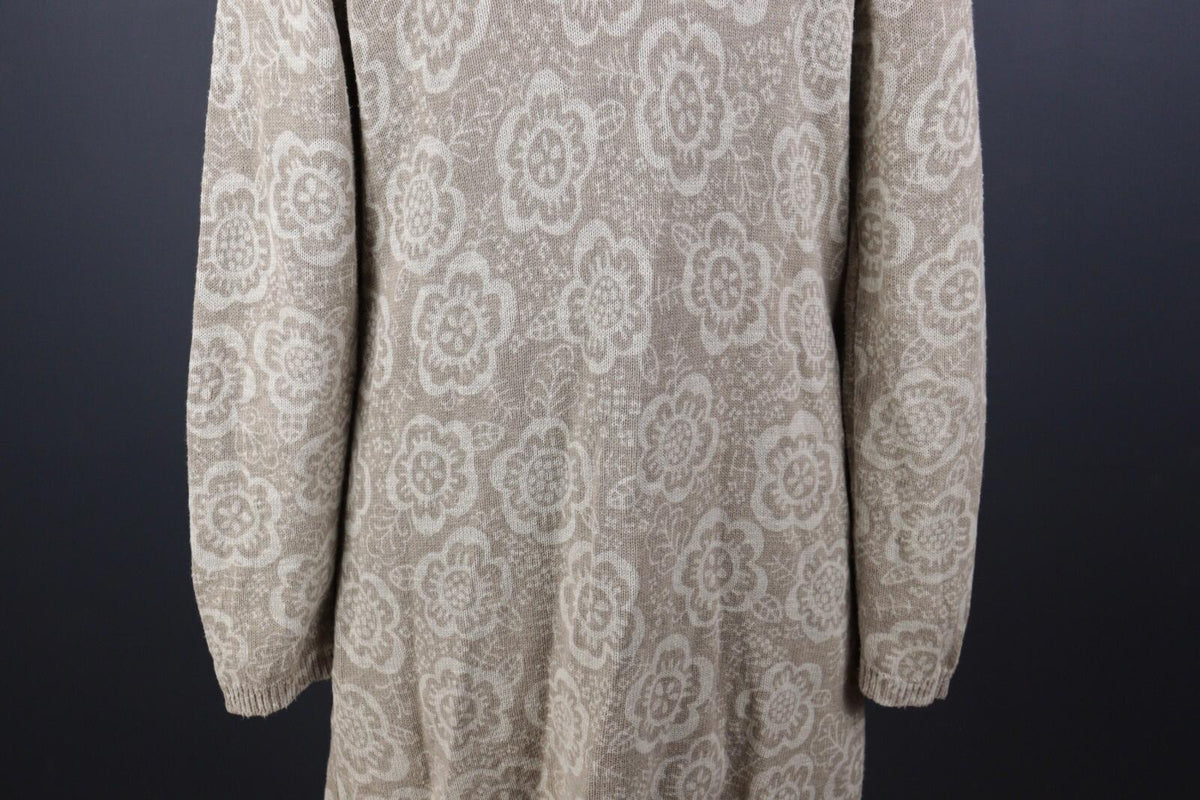 GUDRUN SJODEN Beige Floral Linen Knit Long Cardigan Sweater – Size S