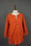 GUDRUN SJODEN Orange Cotton Long Sleeve V-Neck Button Front Shirt Dress – Size M