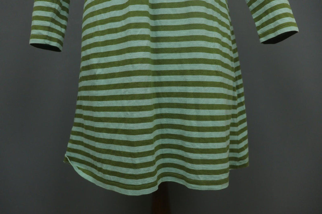 GUDRUN SJODEN Green Striped Organic Cotton Split V-Neck A-Line Dress – Size S