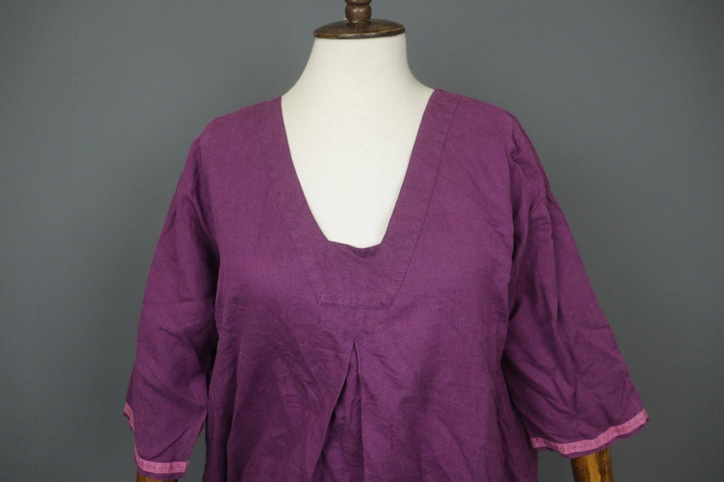 GUDRUN SJÖDEN Purple Cotton Long Sleeve V-Neck Pullover Tunic Dress – Size M