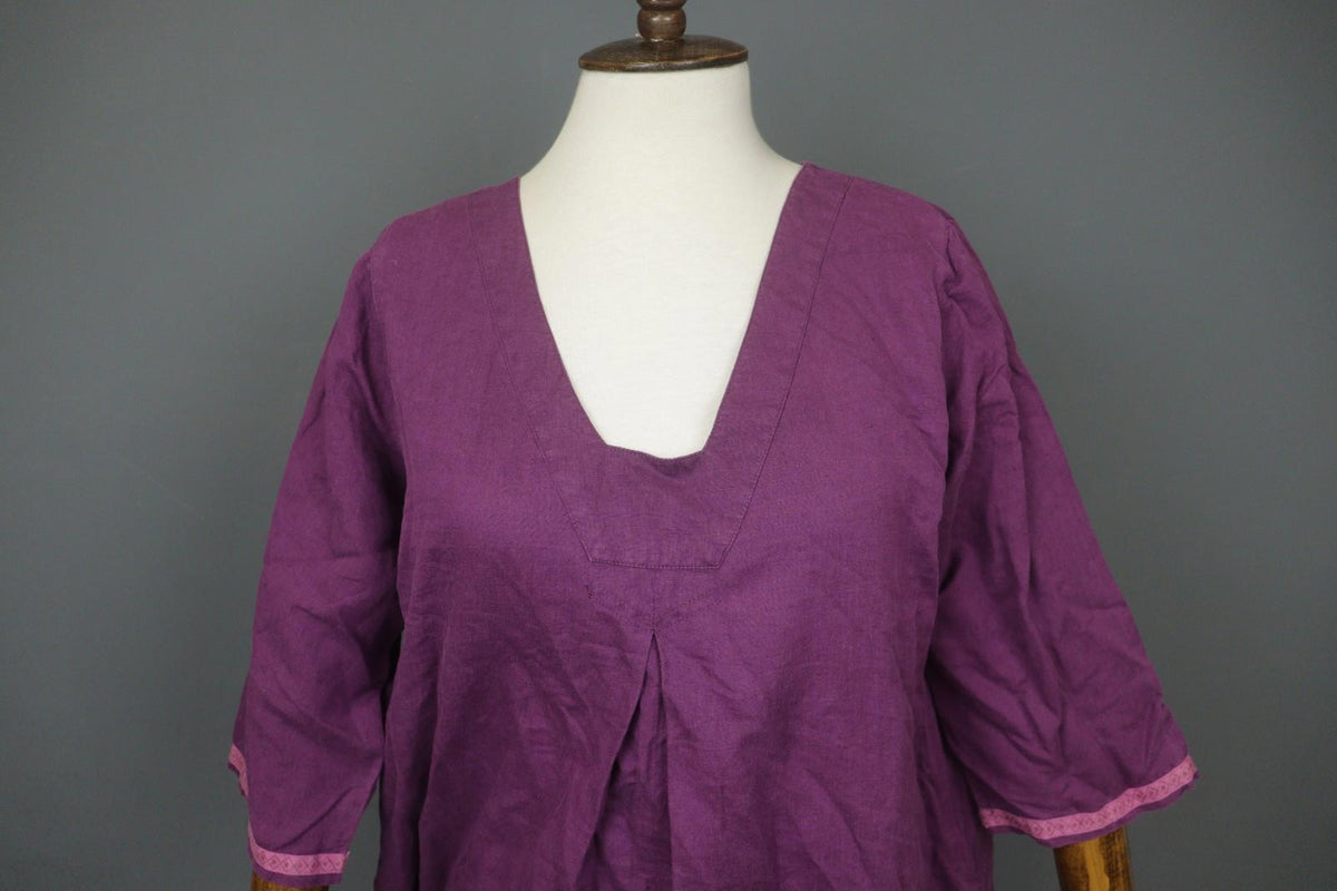 GUDRUN SJÖDEN Purple Cotton Long Sleeve V-Neck Pullover Tunic Dress – Size M