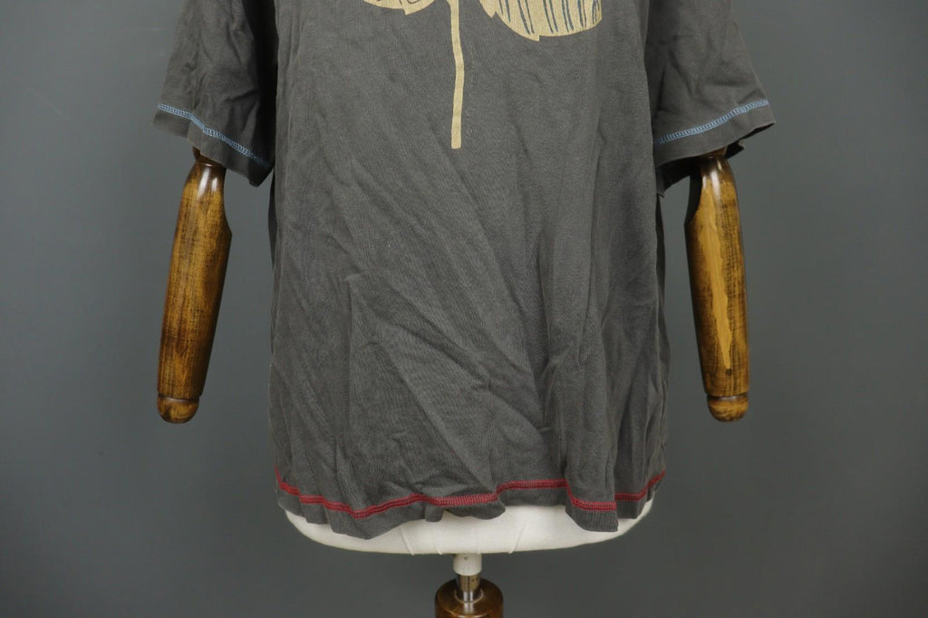 GUDRUN SJÖDEN Gray Palm Graphic Cotton Short Sleeve Round Neck T-Shirt – Size L/XL