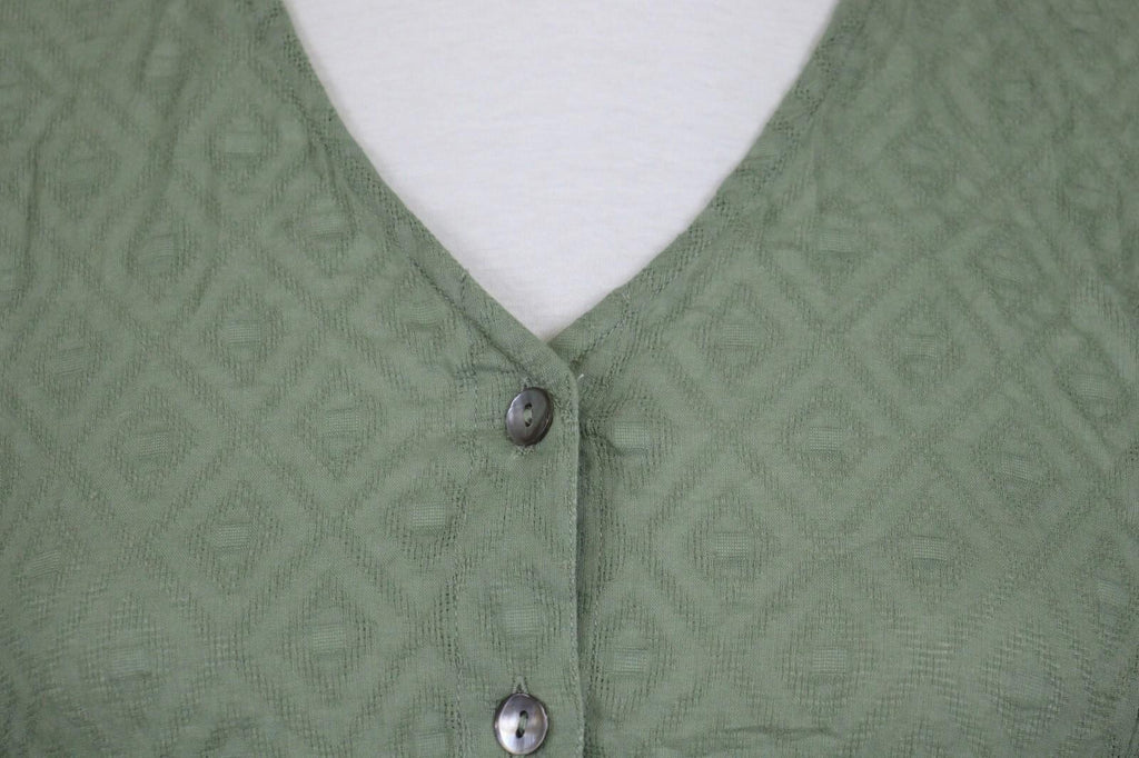 GUDRUN SJODEN Green 3/4 Sleeve Button Front Shirt Dress