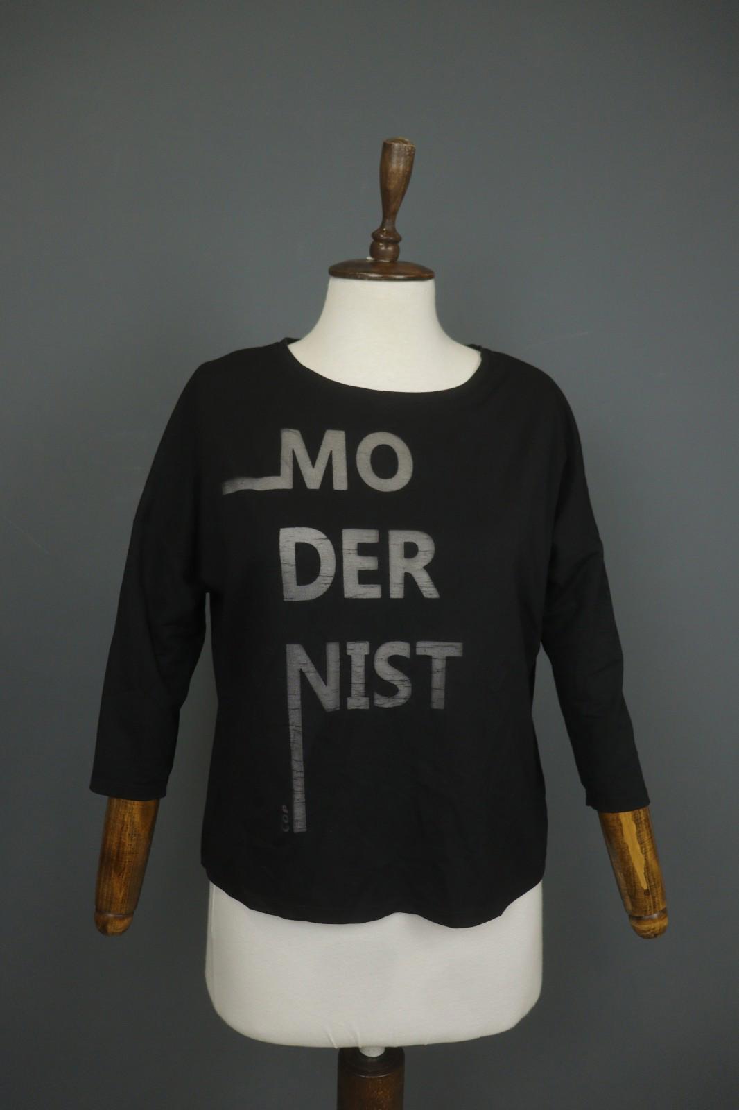 COP COPINE Black 3/4 Sleeve Crew Neck Regular Fit Pullover Modernist T-Shirt S/M