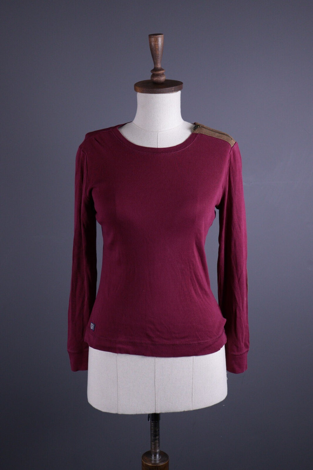 Lauren Jeans Co. Ralph Lauren Burgundy Elbow Patches Long Sleeve Top Shirt Sz M