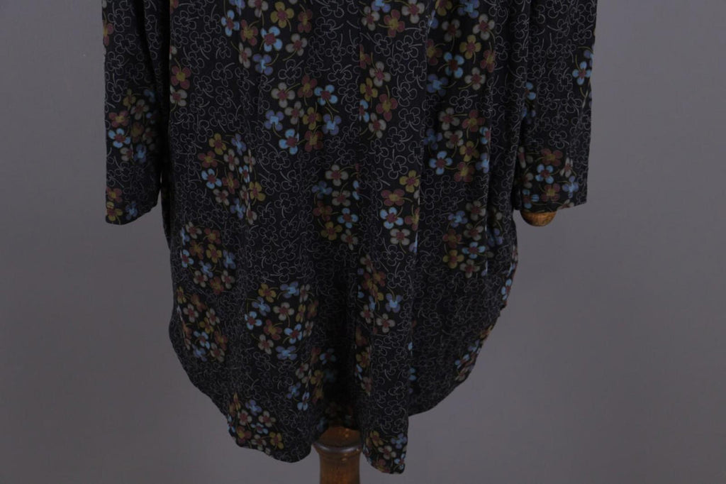 GUDRUN SJODEN Black Floral Oversized Long Sleeve Blouson Midi Dress – Size M
