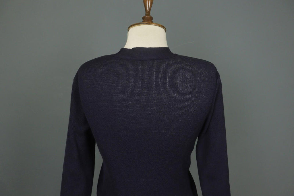 ESCADA Navy Wool Tight Kint Raglan Sleeve V-Neck Button Front Cardigan – Size 40