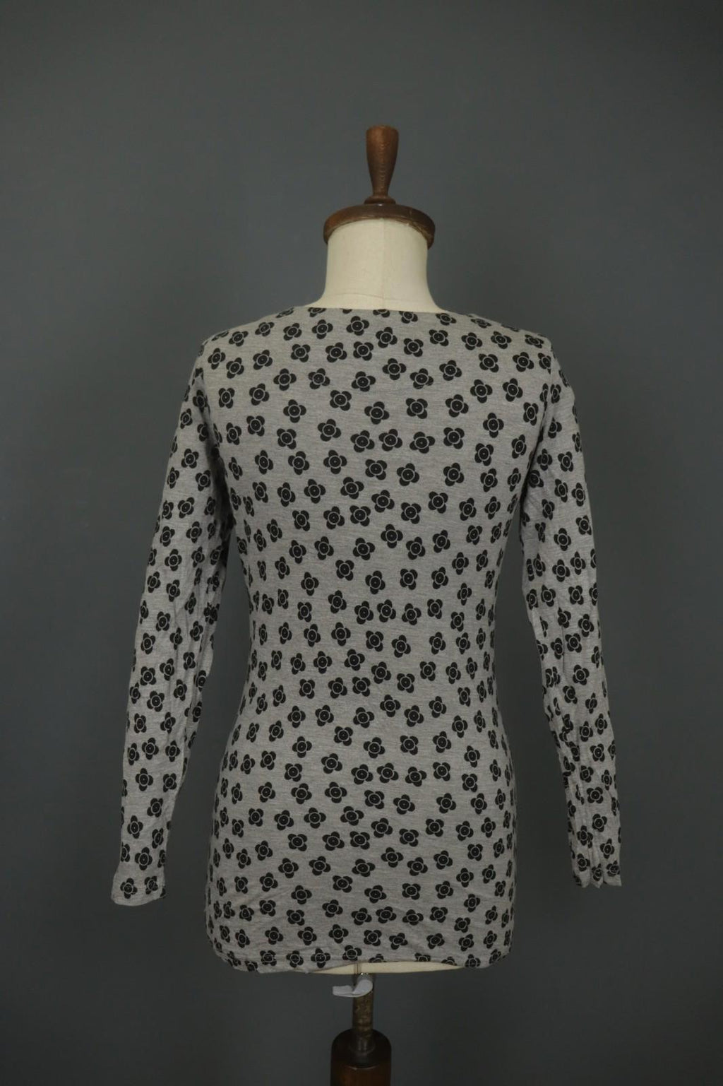 GUDRUN SJODEN Gray & Black Floral Modal Long Sleeve Crew Neck Blouse Top – Size S