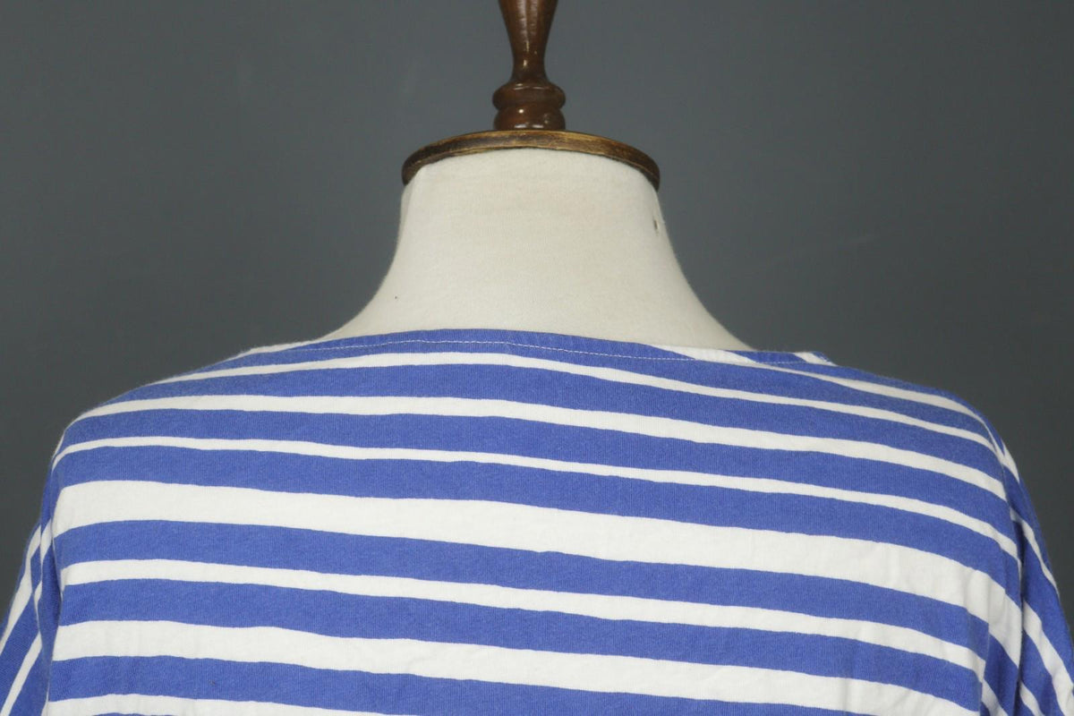 MARIMEKKO Blue White Striped 100% Cotton Round Neck 3/4 Sleeve Tunic Dress Sz L