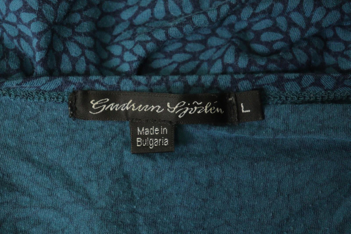 GUDRUN SJODEN Navy Blue Floral Modal Short Sleeve Pullover Shift Dress – Size L