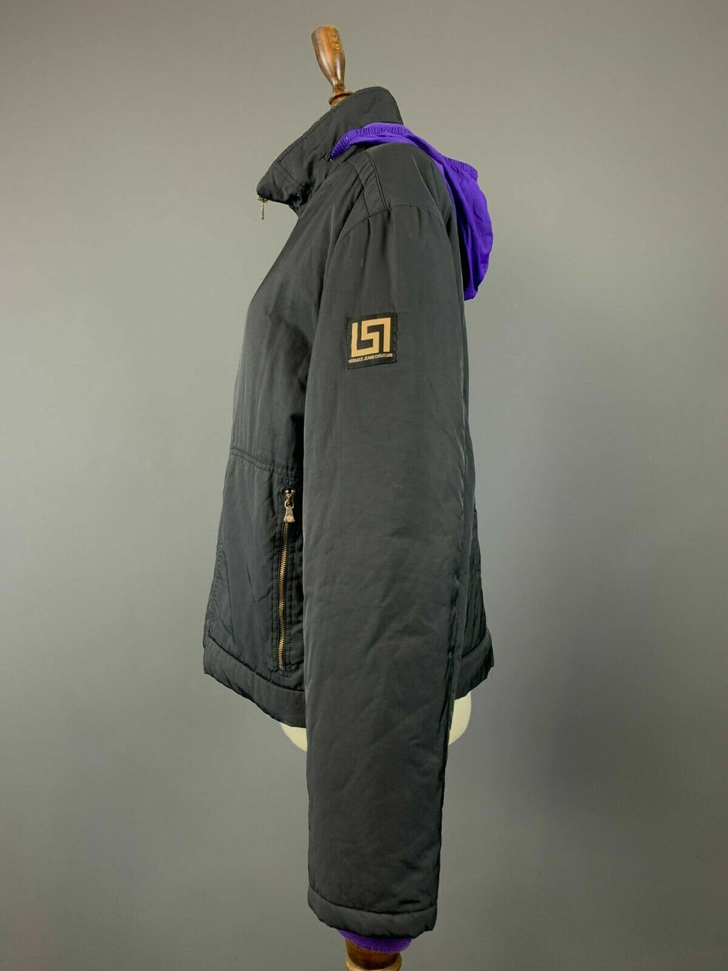 Versace Jeans Couture Black Full Zip Hooded Nylon Jacket – Women's XL