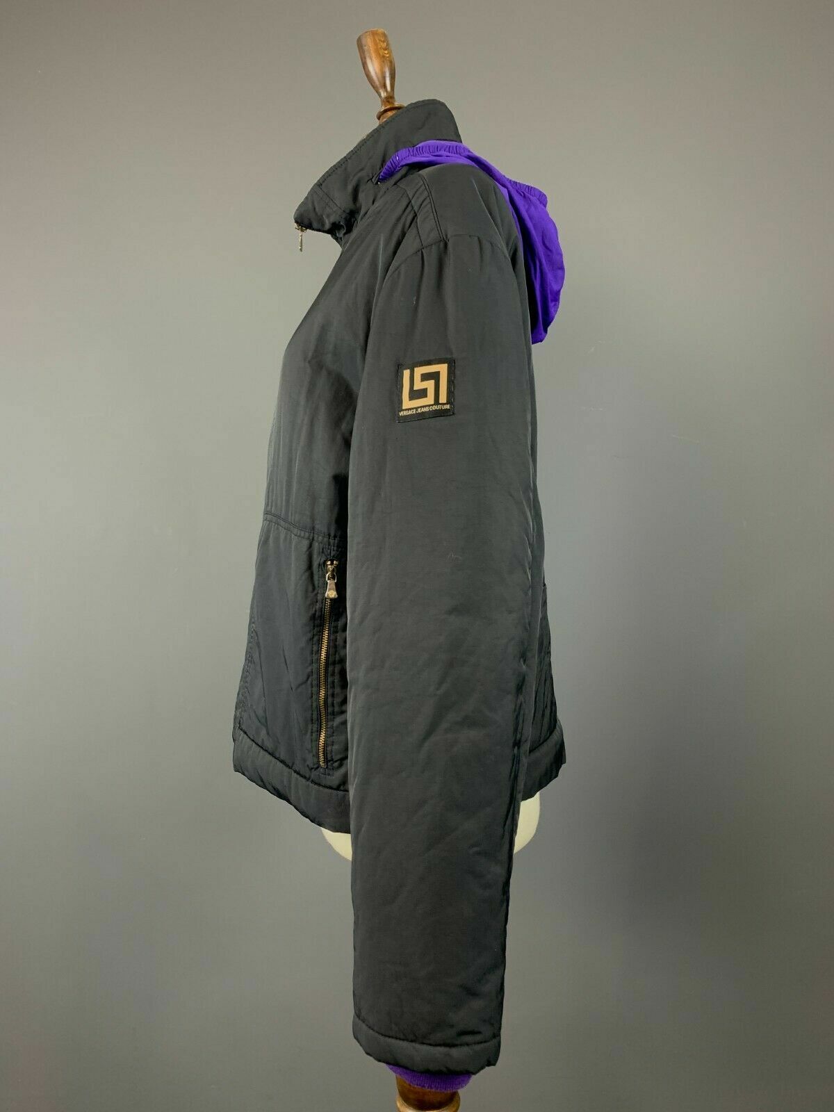 Versace Jeans Couture Black Full Zip Hooded Nylon Jacket – Women's XL