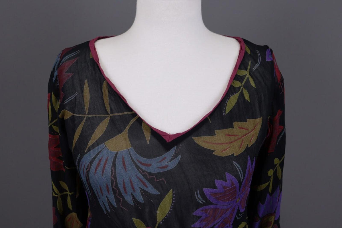 GUDRUN SJODEN Floral Mesh Drawstring Long Sleeve Shift Midi Dress – Size S