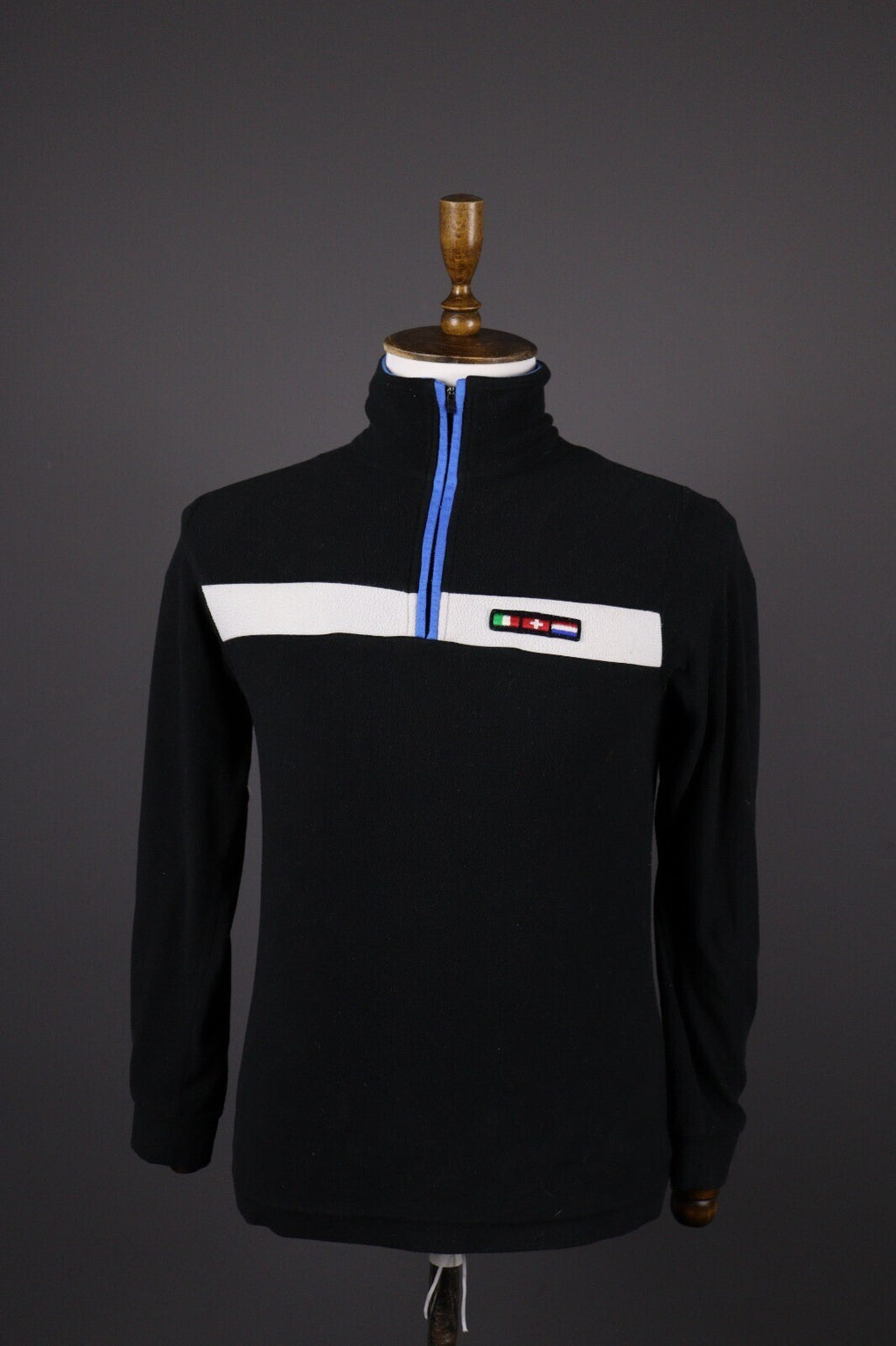 F. Lli Campagnolo Boys Black Zip Flags Patch Fleece Sweater – Size 14 year / 164