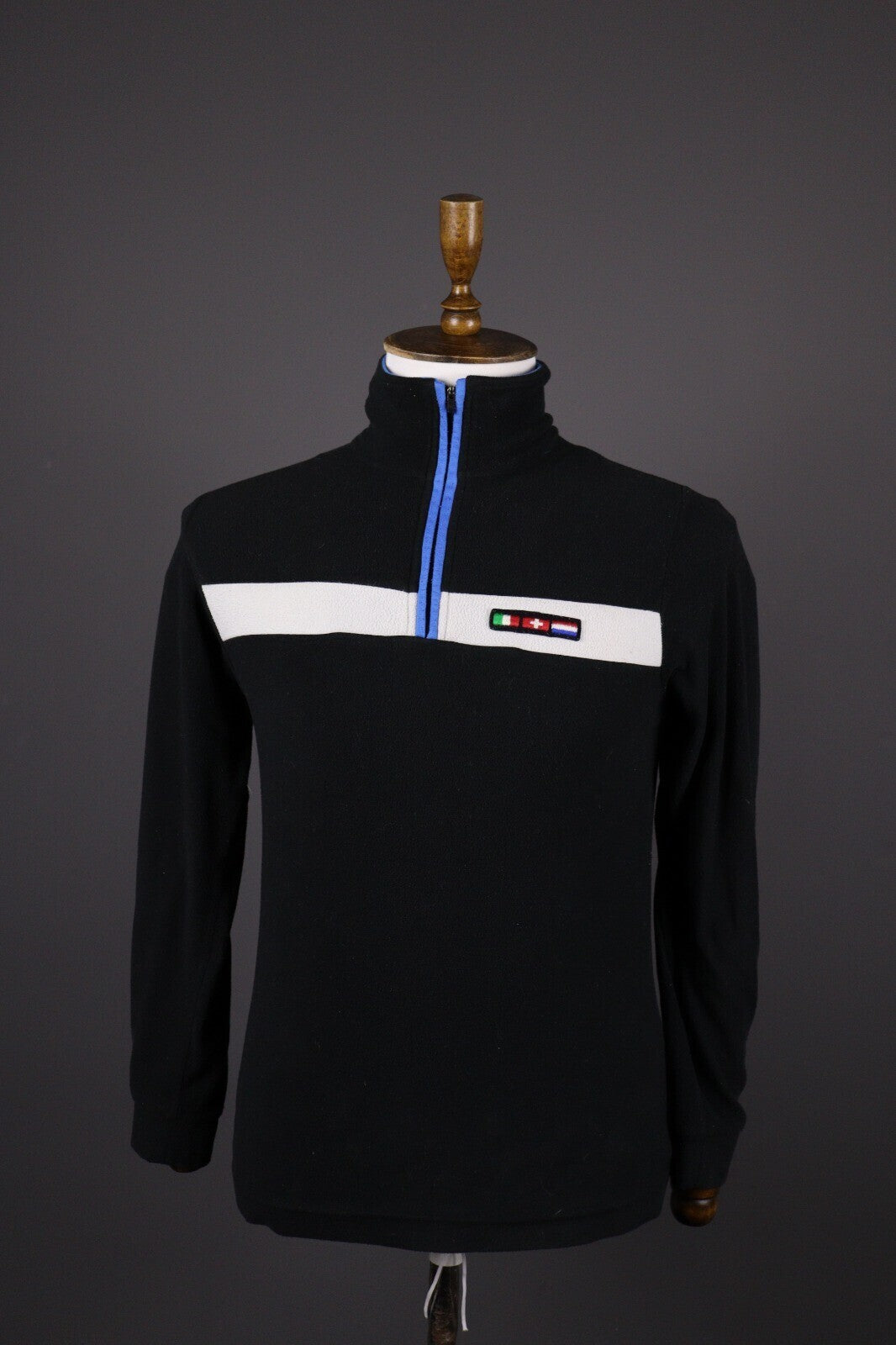 F. Lli Campagnolo Boys Black Zip Flags Patch Fleece Sweater – Size 14 year / 164