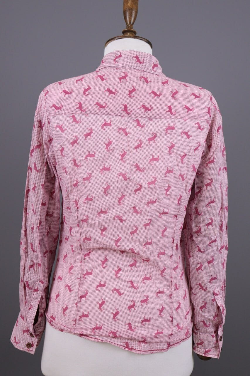 Emily Van Den Bergh Pink Deer Print Long Sleeve Blouse Shirt – Size 36 / S