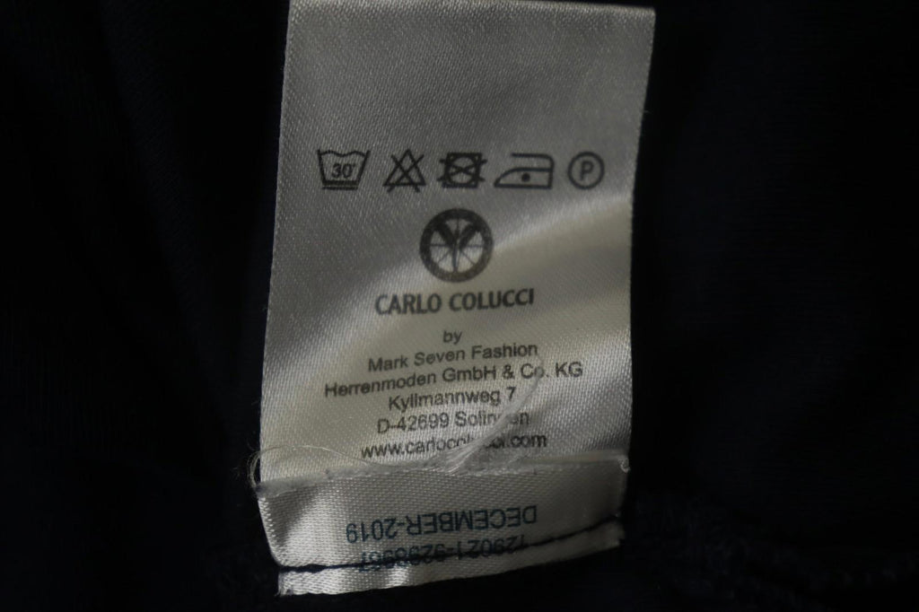 Carlo Colucci Navy 100% Cotton Long Sleeve Collared Popover Polo Shirt – Size L