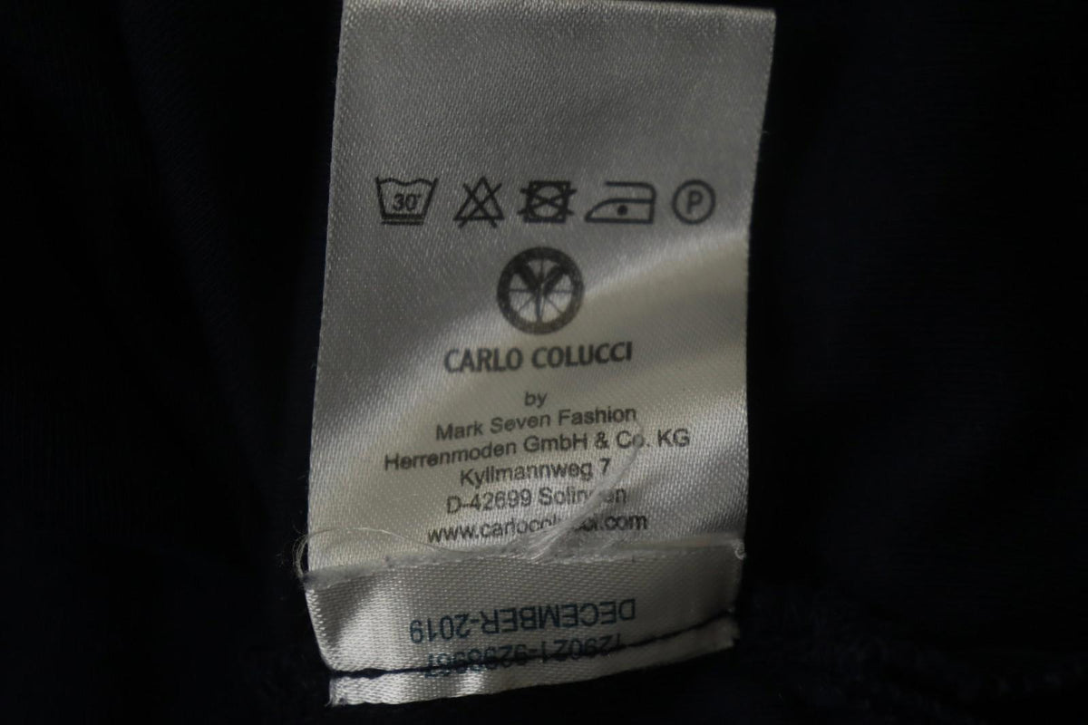 Carlo Colucci Navy 100% Cotton Long Sleeve Collared Popover Polo Shirt – Size L