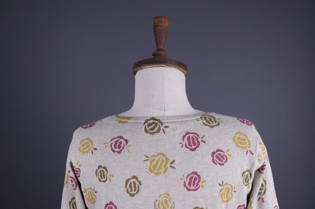 GUDRUN SJODEN Beige Floral Knit Cardigan Sweater – Size M