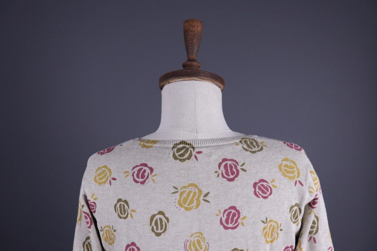 GUDRUN SJODEN Beige Floral Knit Cardigan Sweater – Size M