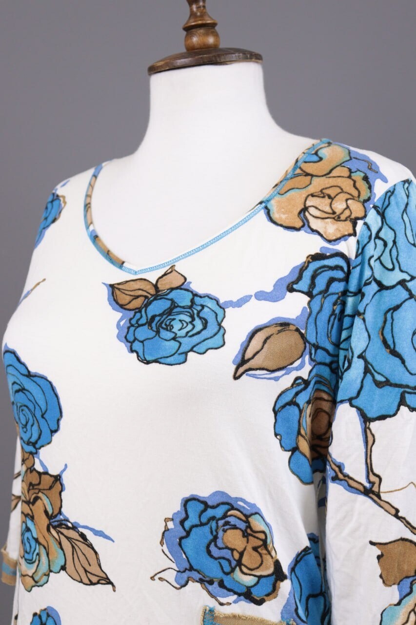 Bottega by Elisa Cavaletti White Floral Linen 3/4 Sleeve Top Shirt – Size L