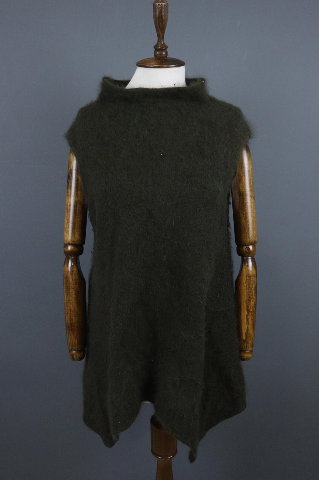 SARAH PACINI Green Angora Knit Sleeveless Shirt Tunic Top One Size