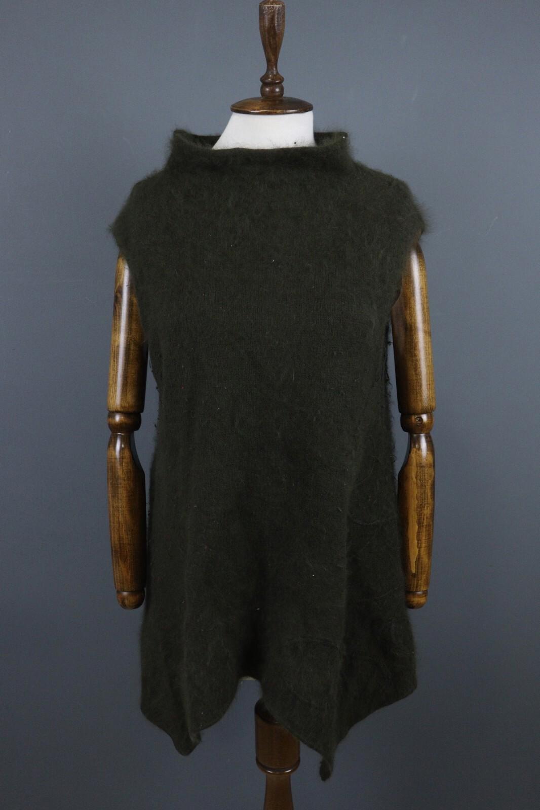 SARAH PACINI Green Angora Knit Sleeveless Shirt Tunic Top One Size